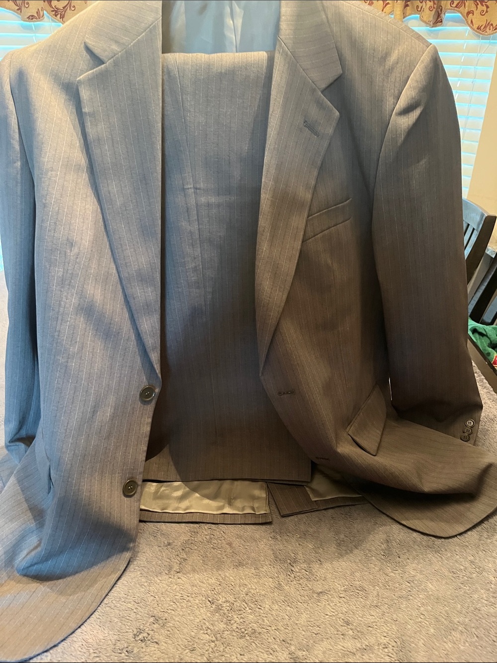 Men's Gray Pinstripe Two-Button Suit Jacket - Tailored Professional Look